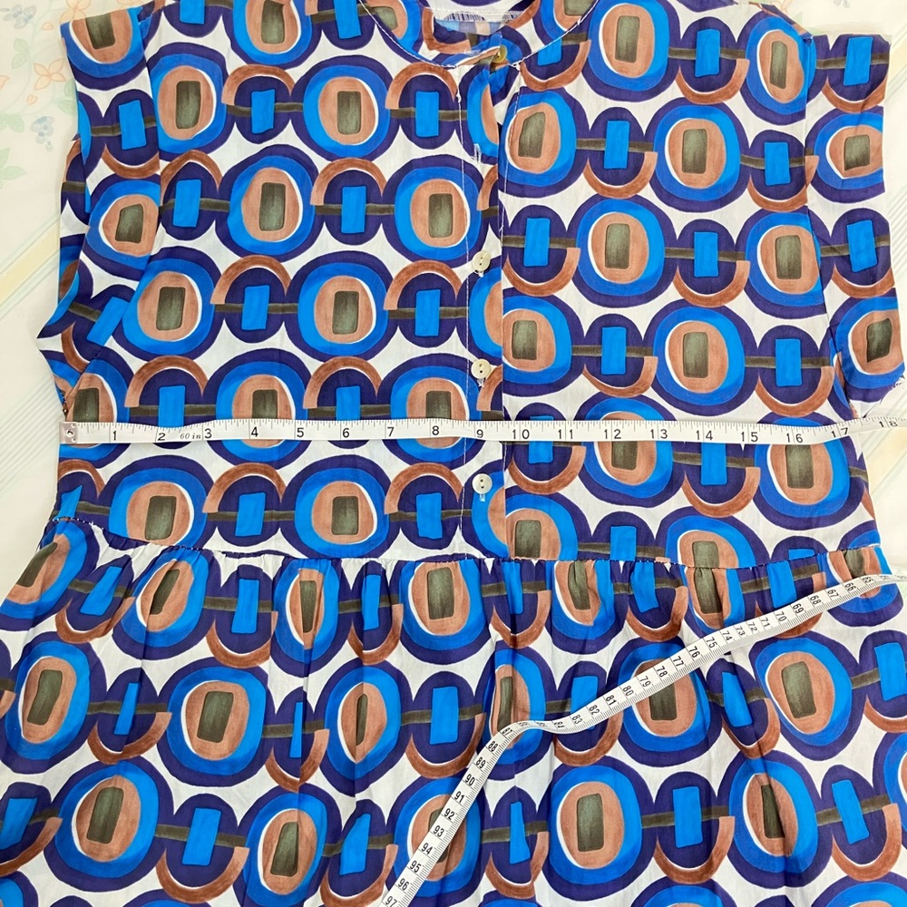 Made in Italy Blue Geometric Print Cotton tiered sleeveless midi dress - Picture 3 of 6